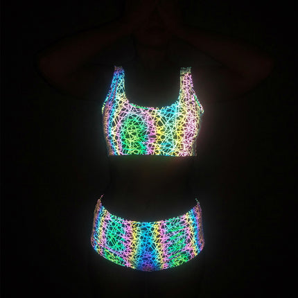 Cartoon Mushroom Print Colorful Reflective bikini European and American Women's Split bikini High Waist Pants bikini Swimsuit