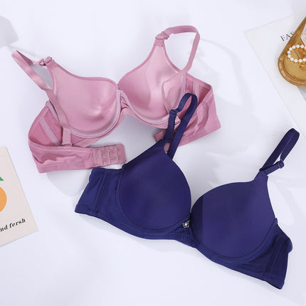 Factory spot solid color glossy seamless bra women's upper thin lower thick gather upper support seamless underwear Japanese style small bra