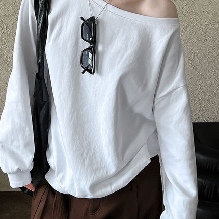 Luxi Relaxed Shoulder Sweatshirt Women's 2025 Autumn New Loose Lazy Style One-Neck Off-Shoulder Top 2809