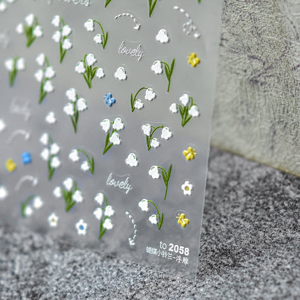 Little Lily of the Valley Flower Nail Art Sticker Tomoni Embossed Adhesive Popular New Japanese Style Style 5D Butterfly Nail Sticker Decoration