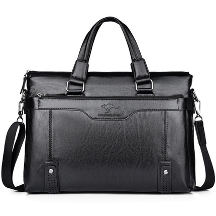 2025 new style horizontal men's bag messenger bag soft leather shoulder bag portable business bag 15 inch computer bag factory direct supply