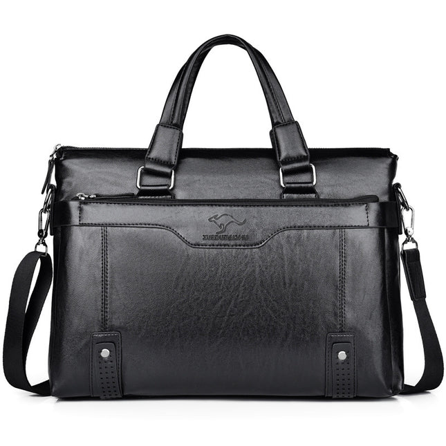 2025 new style horizontal men's bag messenger bag soft leather shoulder bag portable business bag 15 inch computer bag factory direct supply
