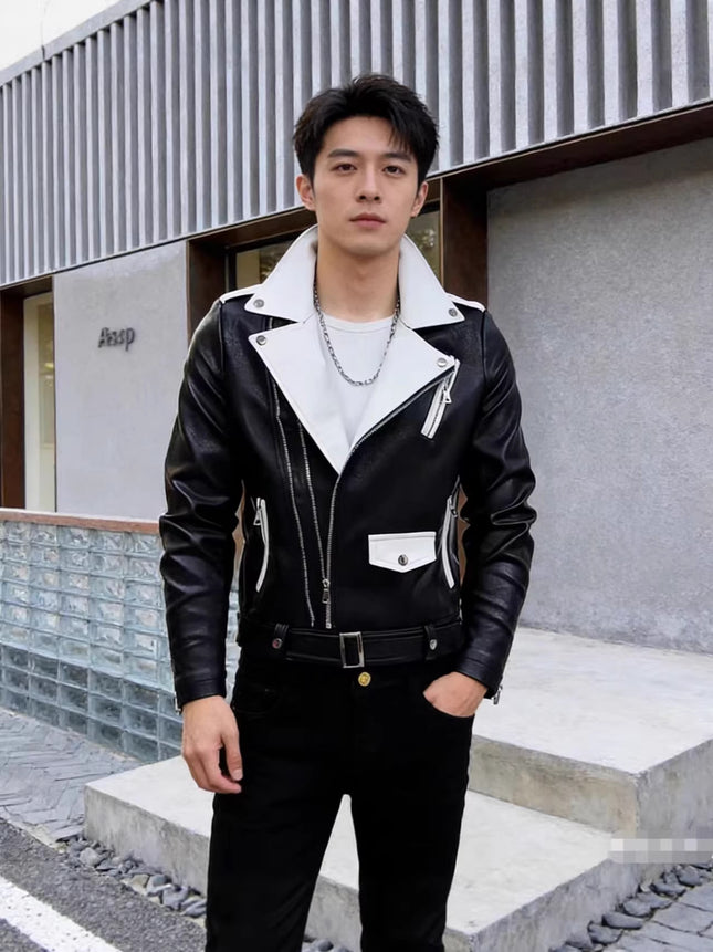 2025 New Handsome Leather Jacket Men's Spring and Autumn New Trendy Korean Leather Casual Baseball Uniform Motorcycle Jacket