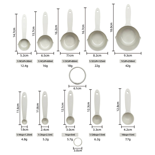 Spot Food Grade Colorful Plastic Measuring Cup Measuring Spoon 10-Piece Set Double Mouth Non-Slip Baking Tools Cross-Border Wholesale Set