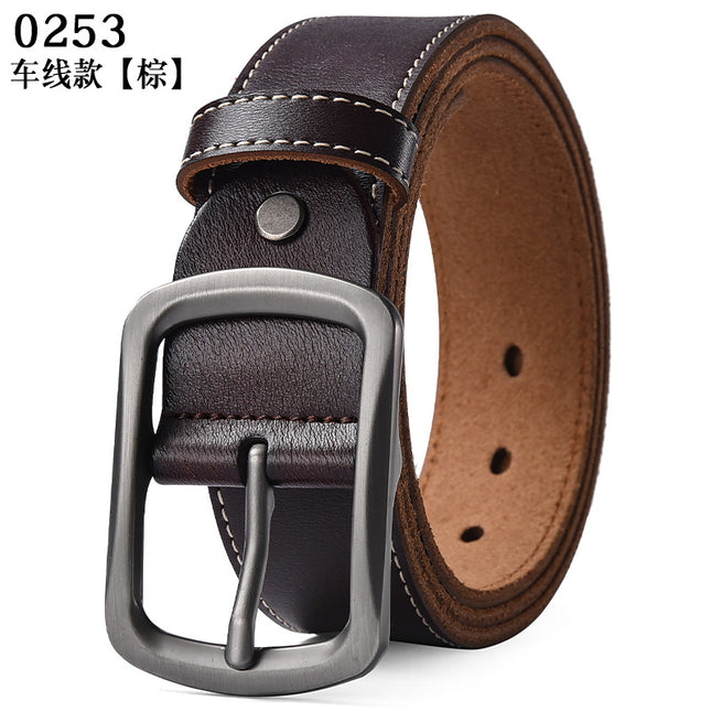 Men's Genuine Leather Pin Buckle Belt, Casual Vintage Style, Suitable for Drop Shipping, Versatile and Casual