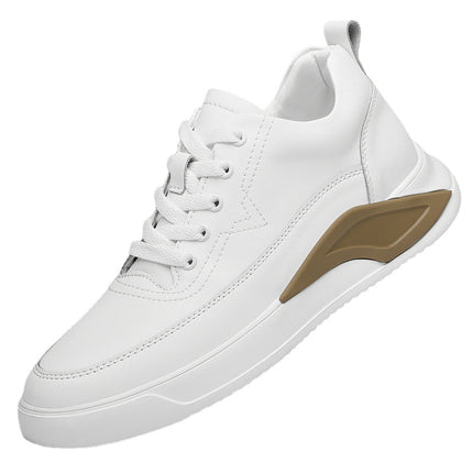 2022 New Height-increasing Shoes Men's Two-layer Leather Casual Sports Board Shoes Autumn Invisible Height-increasing Men's Shoes White