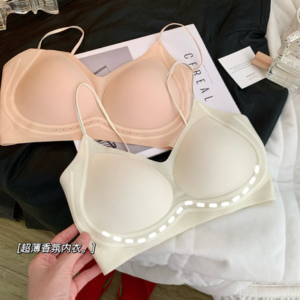 Fragrance Intimates for Women with Small Breasts, Summer Ultra-Thin Cool Silver Silk Spaghetti Straps, Seamless Vest Bra