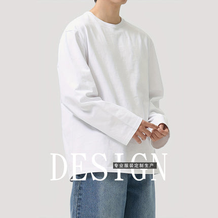 Men's Long-Sleeved Round-Neck T-Shirt for Spring and Autumn, White Base Layer Shirt, Skin-Friendly Men's T-Shirt, Premium Gray