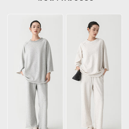 2025 Autumn Lazy Curly Edge Relaxed Casual Pants Women's New Elastic High Waist Drawstring Straight-Leg Pants Loose Trousers