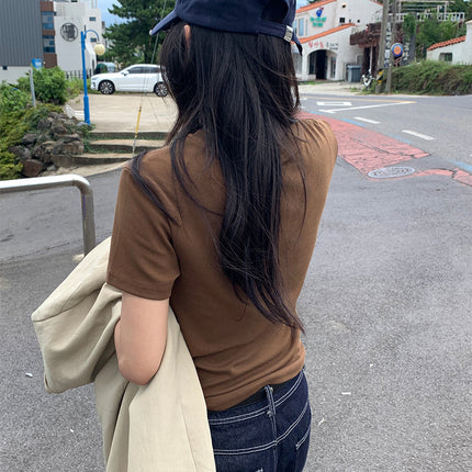 Guangzhou Huang Zheng Basic 7-Color Brushed Round-Neck Short-Sleeve T-Shirt for Women, Early Autumn Versatile Comfortable Regular Shoulder Top 530760