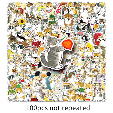 100 hand-painted kitten stickers cartoon cute Q version animal graffiti notebook stationery stickers goo card decoration