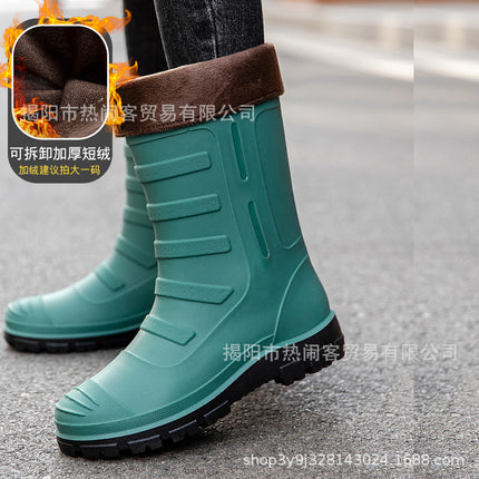 Jundeng Mid-tube British Men's Rain Boots Outdoor Fashion Set-up Men's Waterproof Boots Cowboy Mid-tube Boots Travel Replacement Rubber Shoes