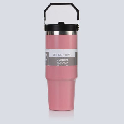 Cross-Border 30oz Stainless Steel Car Cup Large Capacity Car Portable Ice Cup with Straw Single Drink Thermos Cup