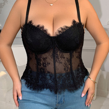 European and American Plus Size mm Exclusive Lace Sexy Cross-Border Popular Intimates Fishbone Bra Sexy See-Through Camisole