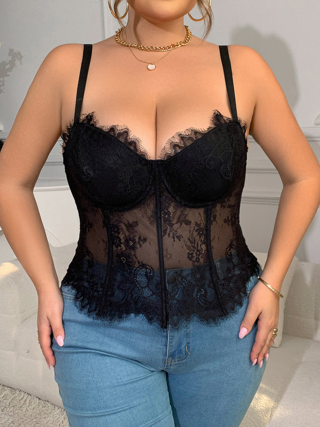 European and American Plus Size mm Exclusive Lace Sexy Cross-Border Popular Intimates Fishbone Bra Sexy See-Through Camisole