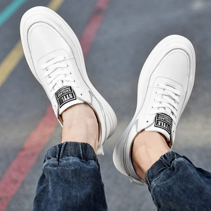 Autumn first layer cowhide men's board leather autumn casual trendy shoes men's leather shoes small white shoes men's trendy low-top