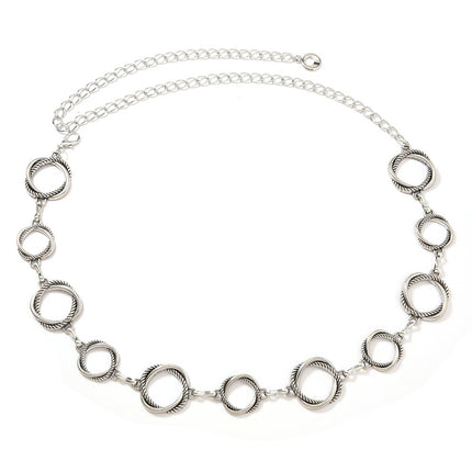High-End Ethnic Style Women's Summer Decorative Belt Accessory, Simple, Fashionable and Versatile Geometric Round Metal Waist Chain