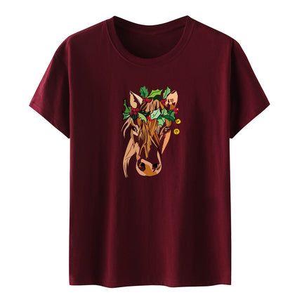 Amazon a generation of hair with green flowers horse head printed loose European and American printed ladies casual T-shirt women's jacket