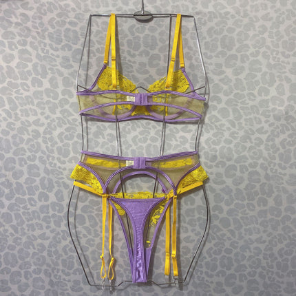 European and American Cross-Border New Products Popular High-Quality Women's Flower Embroidered Bra See-Through Sexy Bow Underwear Set