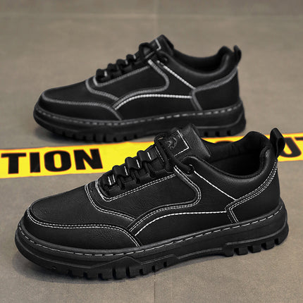 New Spring Men's Shoes Waterproof Chef Kitchen Work Board Shoes Pure Black Casual Leather Shoes Work Site Labor Protection Tide Shoes