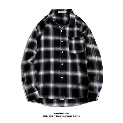 Letter printed plaid shirt men's spring and summer fast hand online celebrity same slim-fit long sleeve shirt thin coat fashion