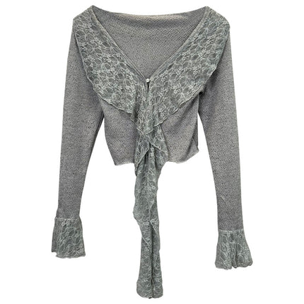 South Korea Dongdaemun New Product Touching Sexy Feminine Ruffled Ribbon Slim Lace Shirt sn