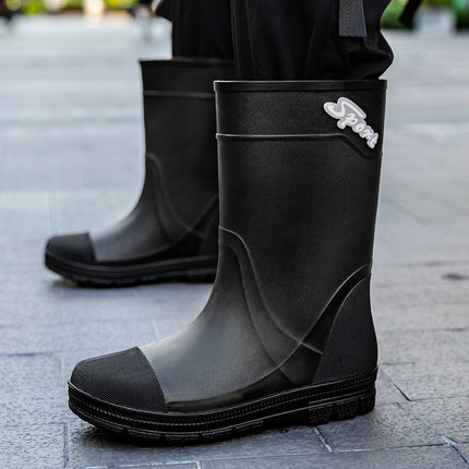 British Mid-High Boots, Rain Boots, Rain Boots, Contrasting Black and Red Fishing Boots, Car Wash Cleaning Wading Shoes, Work Shoes, Men's Water Boots