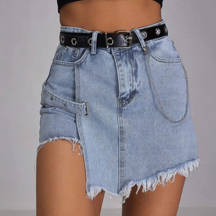 2025 Summer New European and American Style Denim Shorts Skirt High Waist Versatile Slim Skirt Pants Washed Jeans Cross-Border