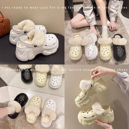 fleece-lined Cave Shoes Cotton Women's Autumn and Winter Inner Liner New Height-Heeled Thick-Sole Plush Cotton Slippers for Winter Outer Wear