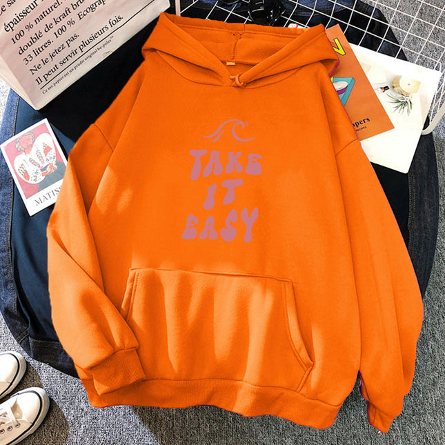 Take It Easy Creative Design Hoody for Women Pocket Street S
