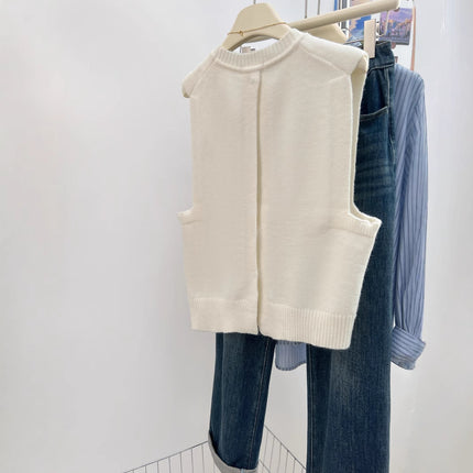 Designer Niche Western-style Rear Opening Shell Decoration Vest Women's Stacked Wool Vest Vest