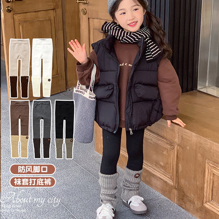 Girls New Winter Lamb Velvet Windproof Foot Dark Striped Socks Round Letter Embroidered M Stereo Leggings