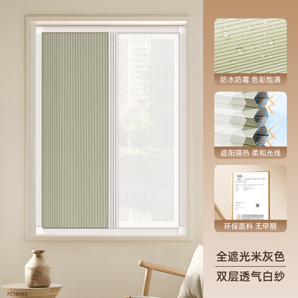 Day and Night Honeycomb Curtains for Bedrooms, Punch-Free Honeycomb Sunshades, Push-Pull Blackout Invisible Folding Embedded Blinds