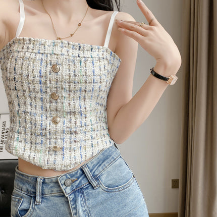 Korean Style Small Fragrant Style Braided Plaid Camisole Female Beautiful Back Sexy Slim Fit Versatile Bottoming Wrap Chest Tube Top