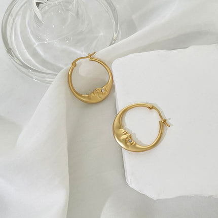 European and American fashion cold wind moon inlaid rhinestone personality earrings cross-border simple moon ring earrings earrings
