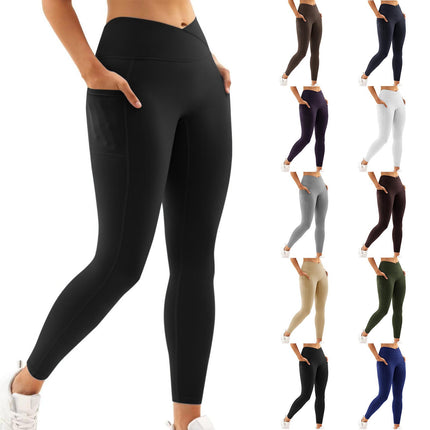 European and American high waist hip lifting nude pocket yoga pants women's running quick-drying fitness pants outer wear slimming fitness sports pants