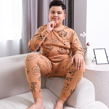 Children's Thermal Underwear Set for Chubby Kids, Autumn Clothes and Pants for Boys, Plus Size, Teenagers' Pure Cotton Pajamas for Boys and Girls