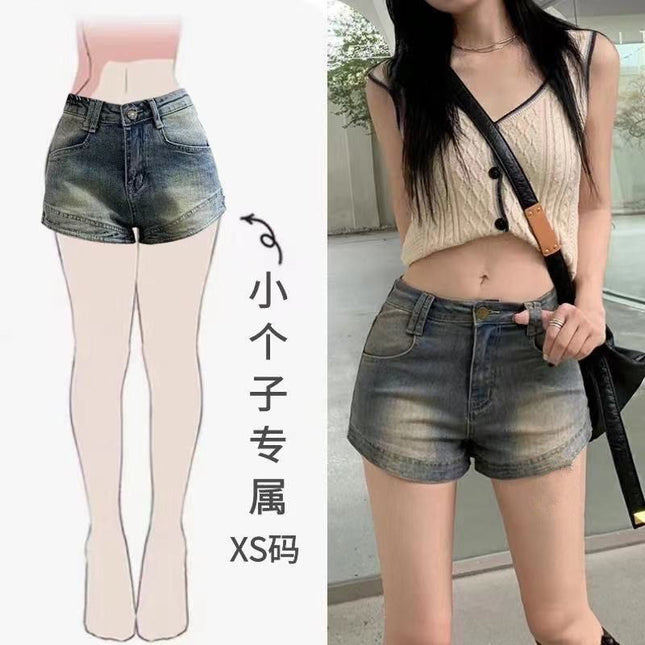 Hot Girl Petite American Retro Denim Shorts Women's Summer Design New High-Waist Slim Pants Hot Pants Washed
