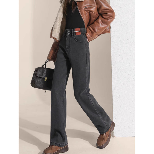 Grey Narrow Wide Leg Jeans Women's Fashionable All-match Korean Style High Waist Slimming Loose Simple Straight Long Pants