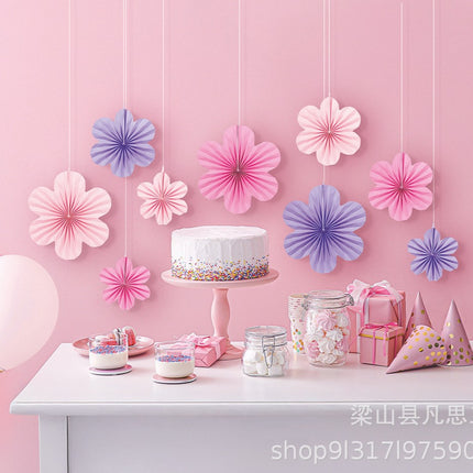 New Wall Flower Paper Fan Flower Decoration Birthday Party Window Background Wall Decoration Paper Fan Hanging Paper Flowers