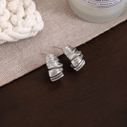 European and American Style Simple Elegant Metal Wind Ring Earrings Retro Exaggerated Irregular Electroplating High-grade Earrings for Women