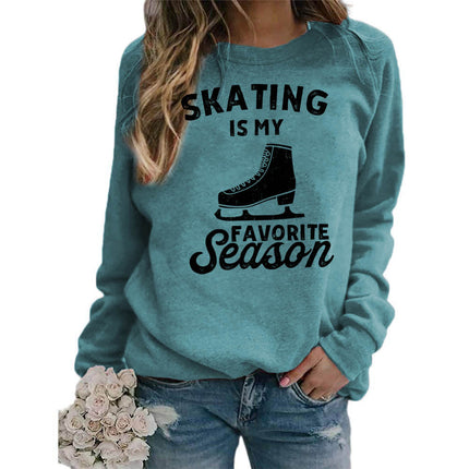 Foreign trade supply skating shoes printed round neck jacket sweater European size women's coat long sleeve cross-border