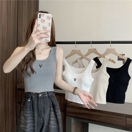 Small Camisole Women's Inner Padded Chest Pad Design-Sense Outer Wear Slim-Fit Slimming Sleeveless Short Base Top Trendy