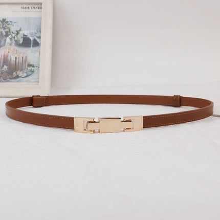 Women's Thin Black Leather Belt, Simple Versatile Waist-Cinching Decorative Belt for Dresses, Pants, and Coats, New Style
