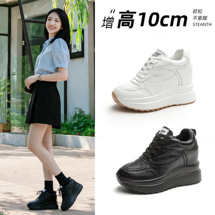 Cross-Border Height-Increasing White Sneakers for Women 2026 Spring New Style for Petite Women 10cm Thick-Soled Casual Sports Shoes Genuine Leather Women's Shoes