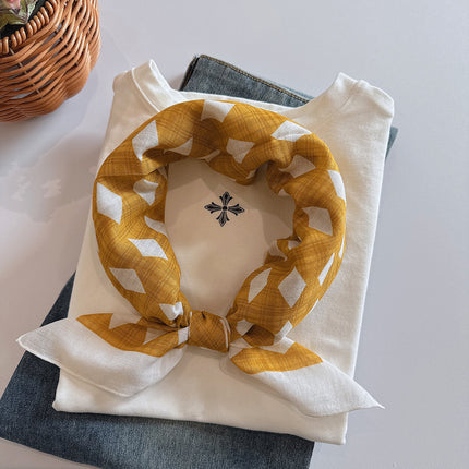 2025 Spring and Summer New Cotton Small Square Soft Printed Scarf Neck Protecting Small Scarf Sunscreen Headscarf Hair Belt Women