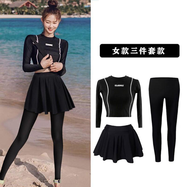 Skirt Split Boxer Skirt Long-sleeved Half-sleeved Conservative Push-up Chest Pad Swimsuit Women's Hot Spring Belly Covering Swimsuit