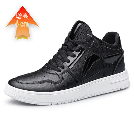 Invisible Inner Height Increasing New Style Board Shoes Men's Fashion Inner Height Increasing 6 Men's Shoes Cowhide Trendy Casual Shoes Student Height Increasing Board