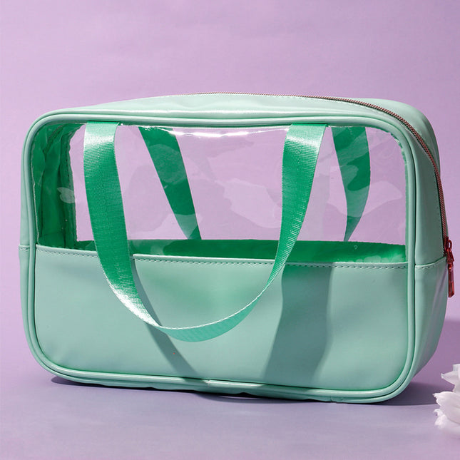 Cross-border new embroidered letters cosmetic bag pvc stitching transparent storage bag large capacity wash bag factory direct sales