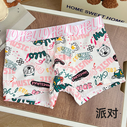 Trendy Brand Pink Men's Underwear Cotton Four-Corner Boys Cartoon Cute Fierce Men's Pink Boyfriend Bagged Cotton Shorts